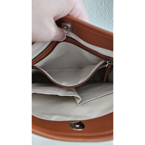 RAE DUNN BE KIND Shoulder Strap Satchel Tan Canvas Brown Leather - Very Clean - Picture 13 of 13